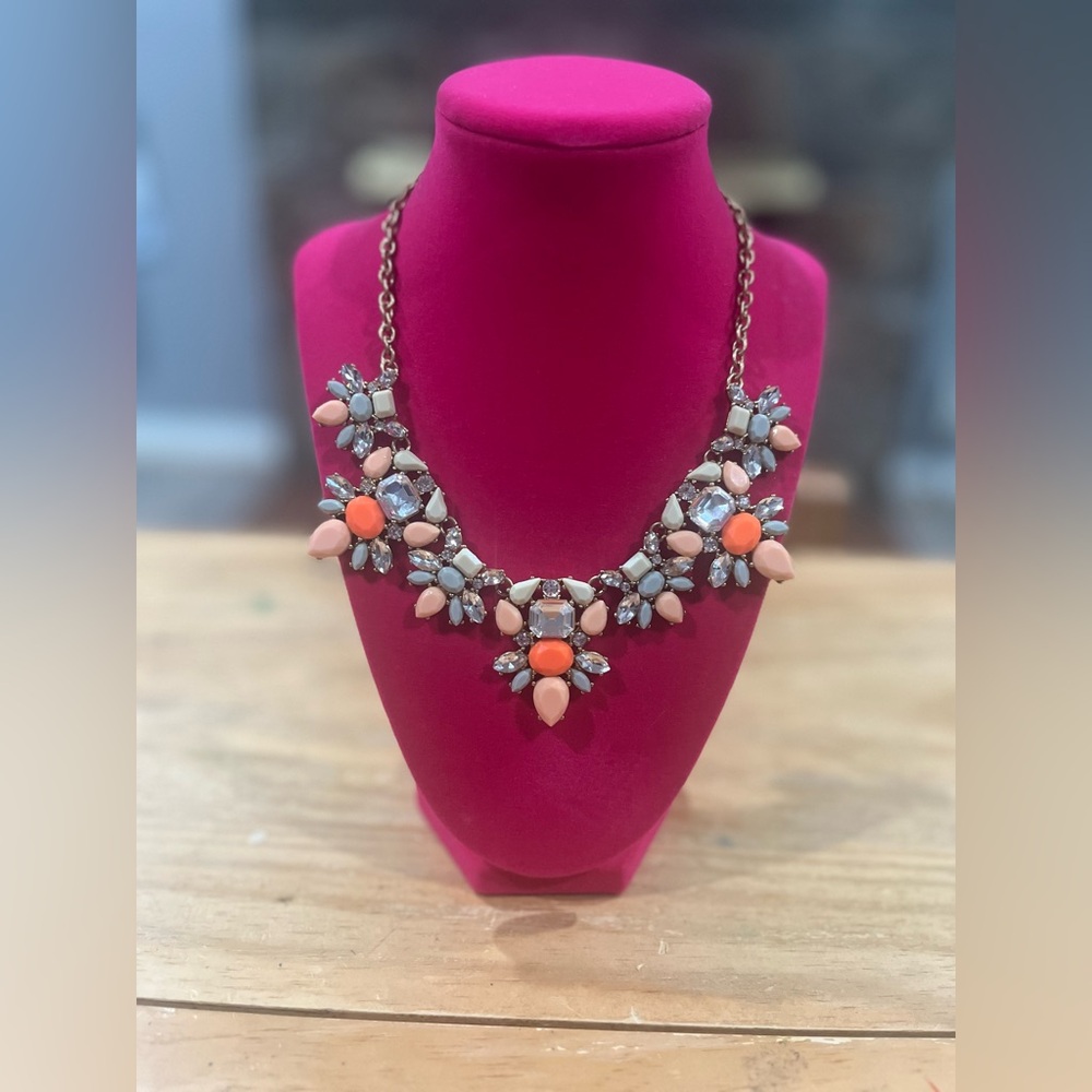 J. Crew Factory Floral Necklace - Orange and Pink
